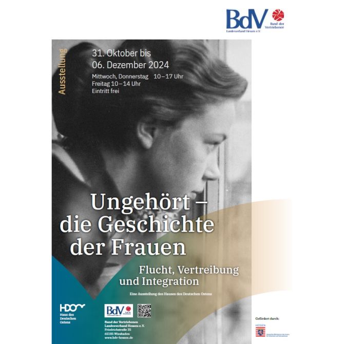 Plakat "Ungehört - Die Geschichte der Frauen. Flucht, Vertreibung und Integration", 31. Oktober bis 06. Dezember 2024