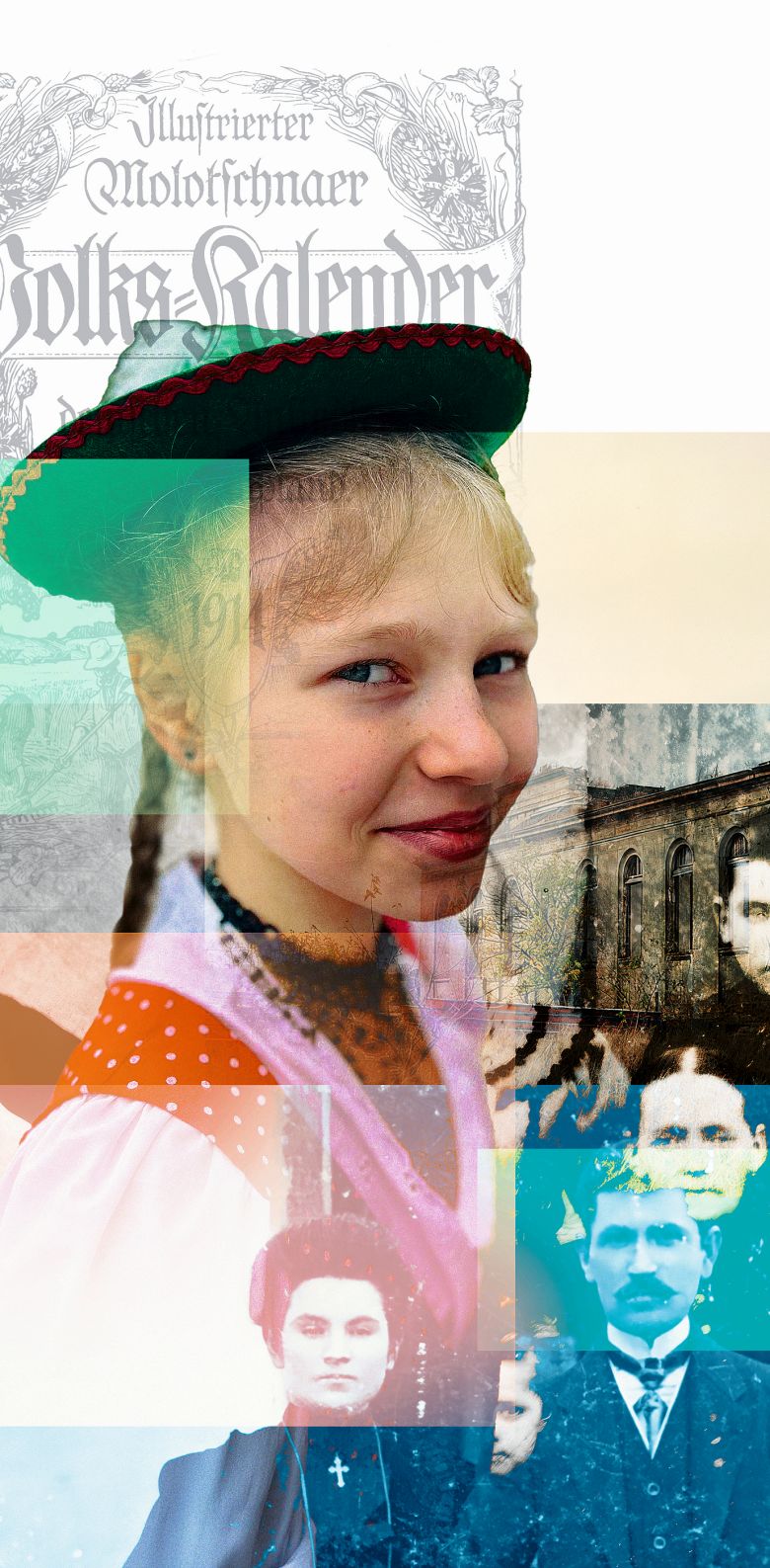 Symbolbild: Mädchen in Tracht, verschiedene Menschen in schwarz-weiß